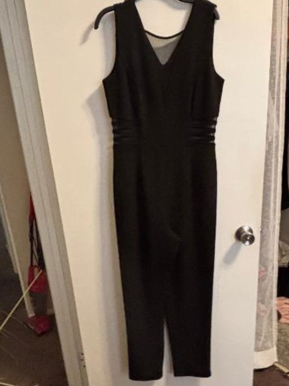 Alexa B Nites Jumpsuit Women’s 8 Black Mesh V neck and sides NWOT